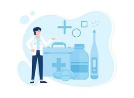 medicina Dosis desde médico con farmacia conjunto icono concepto plano ilustración vector