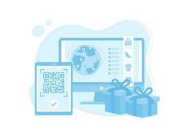 Sales website on computer with barcode payment concept flat illustration vector