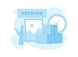 Packing a box with a wall clock concept flat illustration vector