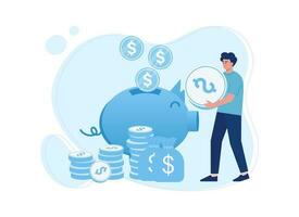 Man saving with piggy bank concept flat illustration vector