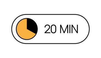 Twenty Min Timer Button, UI Clock Showing 20 Minutes Label. Cooking Time, Stopwatch, Countdown Indication vector