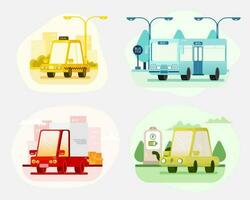 Set of transport. Taxi, bus, delivery, clean car. vector