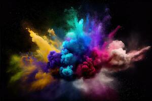 Explosion of colored paint, dust on holi festival. Abstract background. Generative AI photo