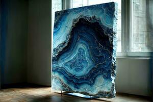 Huge blue onyx slab on floor by window. AI generated photo