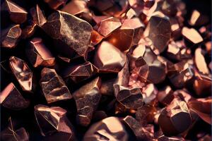 Pink metallic rubble stone pattern. Rose quartz bronze sparkling glossy metal abstract background. Generative AI photo