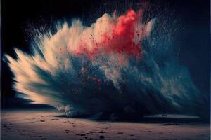 Explosion of pink and blue paint, dust on holi festival, abstract background. photo