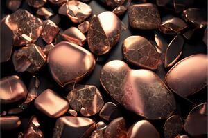 Pink bronze sparkling glossy metal rubble stone pattern abstract background. Texture rose quartz metallic. photo