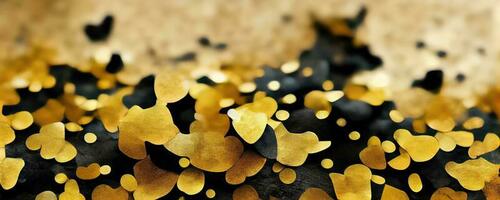 Golden confetti on black background. Blurred effect. Generative AI photo
