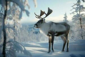Reindeer winter forest animal. Generate Ai photo
