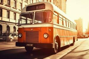 Retro vintage bus. Generate Ai photo