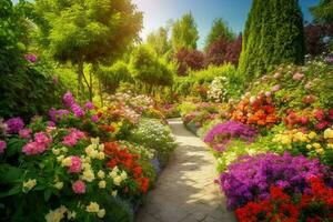 Paradise garden flowers eden. Generate Ai photo