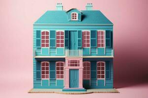 Blue doll house. Generate Ai photo