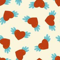 flying heart with wings vector seamless pattern. Valentines day Romantic texture background