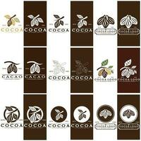 cocoa logo,cocoa bean,cocoa tree,cocoa branches and leaves,chocolate mix on white background,vintage,modern,simple,minimalist icon illustration template design vector