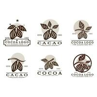 cocoa logo,cocoa bean,cocoa tree,cocoa branches and leaves,chocolate mix on white background,vintage,modern,simple,minimalist icon illustration template design vector