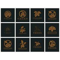cocoa logo,cocoa bean,cocoa tree,cocoa branches and leaves,chocolate mix on white background,vintage,modern,simple,minimalist icon illustration template design vector