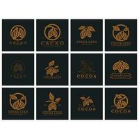 cacao logotipo,cacao frijol, cacao árbol,cacao ramas y hojas,chocolate mezcla en blanco fondo, vintage, moderno, simple, minimalista icono ilustración modelo diseño vector