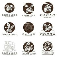 cocoa logo,cocoa bean,cocoa tree,cocoa branches and leaves,chocolate mix on white background,vintage,modern,simple,minimalist icon illustration template design vector