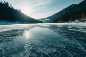 grieta hielo superficie agua. generar ai foto