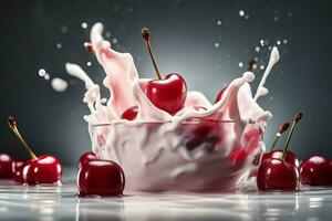 Cherry yogurt milk splash. Generate Ai photo