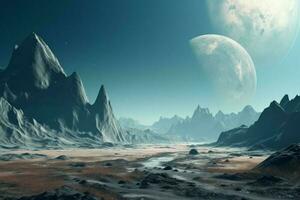 Fantasy planet landscape science. Generate Ai photo