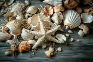 Sea shell composition different. Generate Ai photo