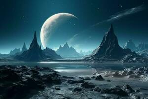 Fantasy planet landscape galaxy. Generate Ai photo