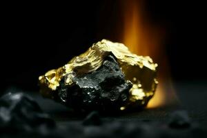 Gold nugget coals stone. Generate Ai photo