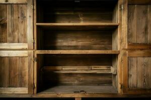 Wooden empty shelves. Generate Ai photo