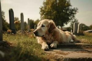 Dog cemetery grave alone. Generate Ai photo