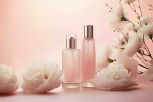 cosmético productos flores belleza. generar ai foto