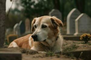 Dog grave alone. Generate Ai photo