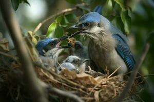 pájaro arrendajo nido. generar ai foto