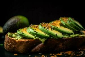 Avocado toast board closeup. Generate ai photo