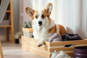 Cute corgi pet home. Generate Ai photo