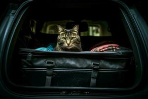 Cat sitting trunk car. Generate Ai photo