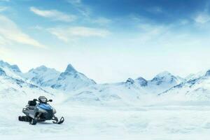 Snowmobile background action. Generate Ai photo
