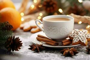 Christmas tea or coffee cup. Generate Ai photo