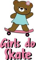 girls do skate girly bear vector illustration, Girly teddy bear on a skate board stock vector image
