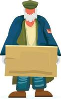 homeless veteran holding a sign flat style vector illustration, Homeless old man holding a sign stock vector image , Bum holding an empty sign