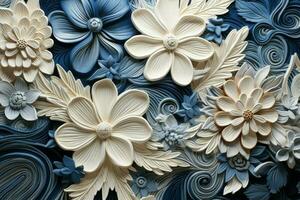 Floral ornate white blue. Generate Ai photo