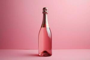 Pink champagne bottle background. Generate Ai photo