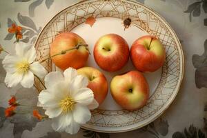 Apple flowers plate nature. Generate Ai photo