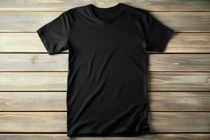 Black t-shirt wood. Generate Ai photo