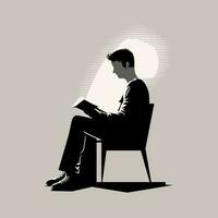 hombre sentado leyendo un libro con lleno concentración, vector ilustración concepto