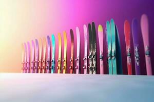 Skis colorful background. Generate Ai photo