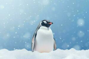 Penguin cold background. Generate Ai photo