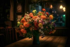 Flower bouquet evening. Generate Ai photo