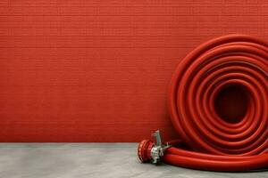 Red fire hose background. Generate Ai photo