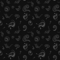 Seamless pattern light gray smoke on a black background. Curls and puffs of smoke. Vector illustration